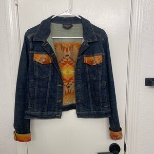 Pendleton Denim Jacket with Orange and Tan Accents